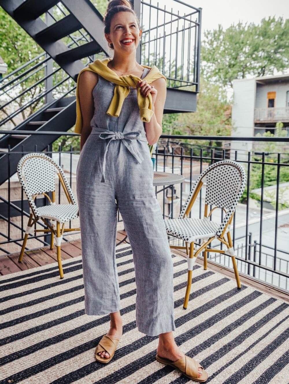 Everlane 100% Linen Jumpsuit Blue Stripe Women’s Size 6 Classic Minimalist